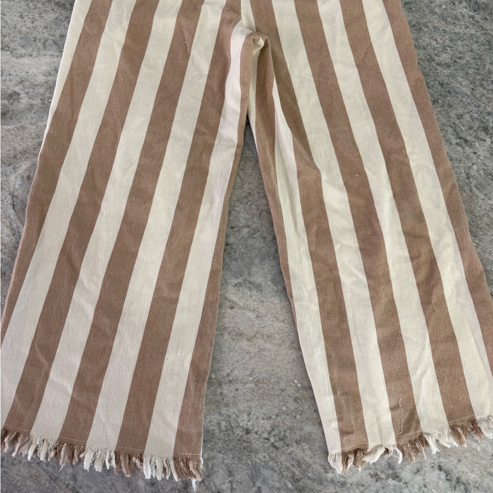 Umgee Beige and Cream Vertical Stripe Wide Leg Pants - Picture 5 of 5